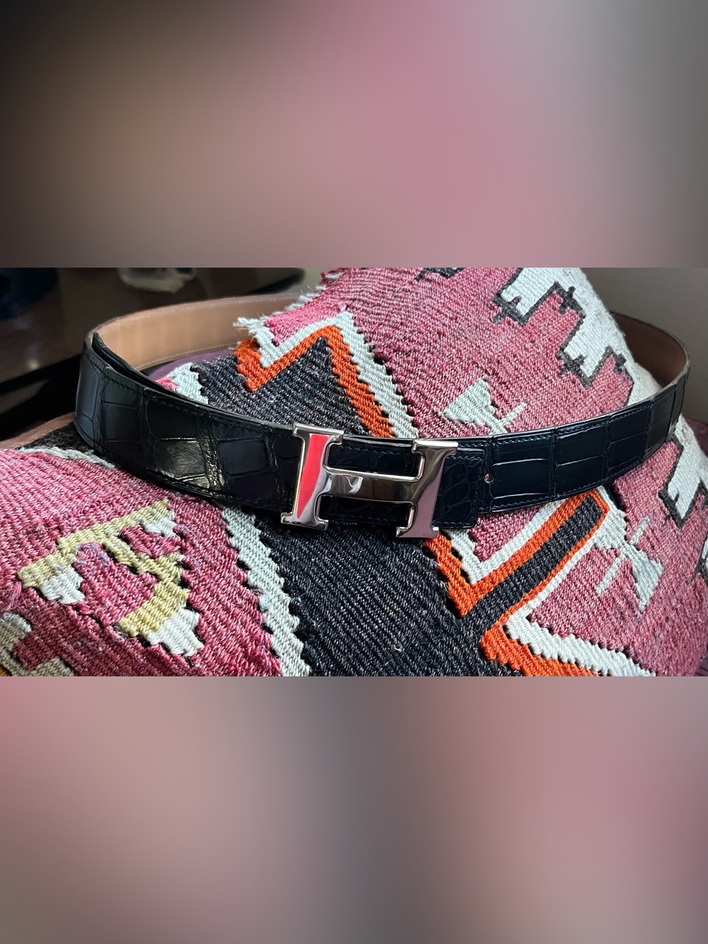 Vintage Hermès Constance H Belt Crocodile Leather Palladium Buckle 100cm 32mm